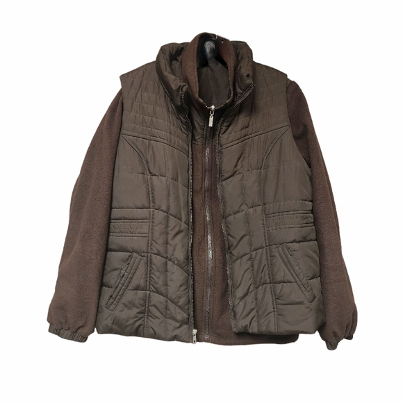 Cg.l.cg Chocolate Brown Puffer Vest With Reversible Under Jacket Size La… - Picture 2 of 13